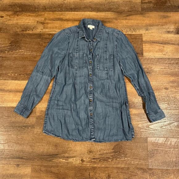 J. Jill XS Blue Chambray Button Down Tunic Blouse Lagenlook Minimalist Tencel - Picture 1 of 7
